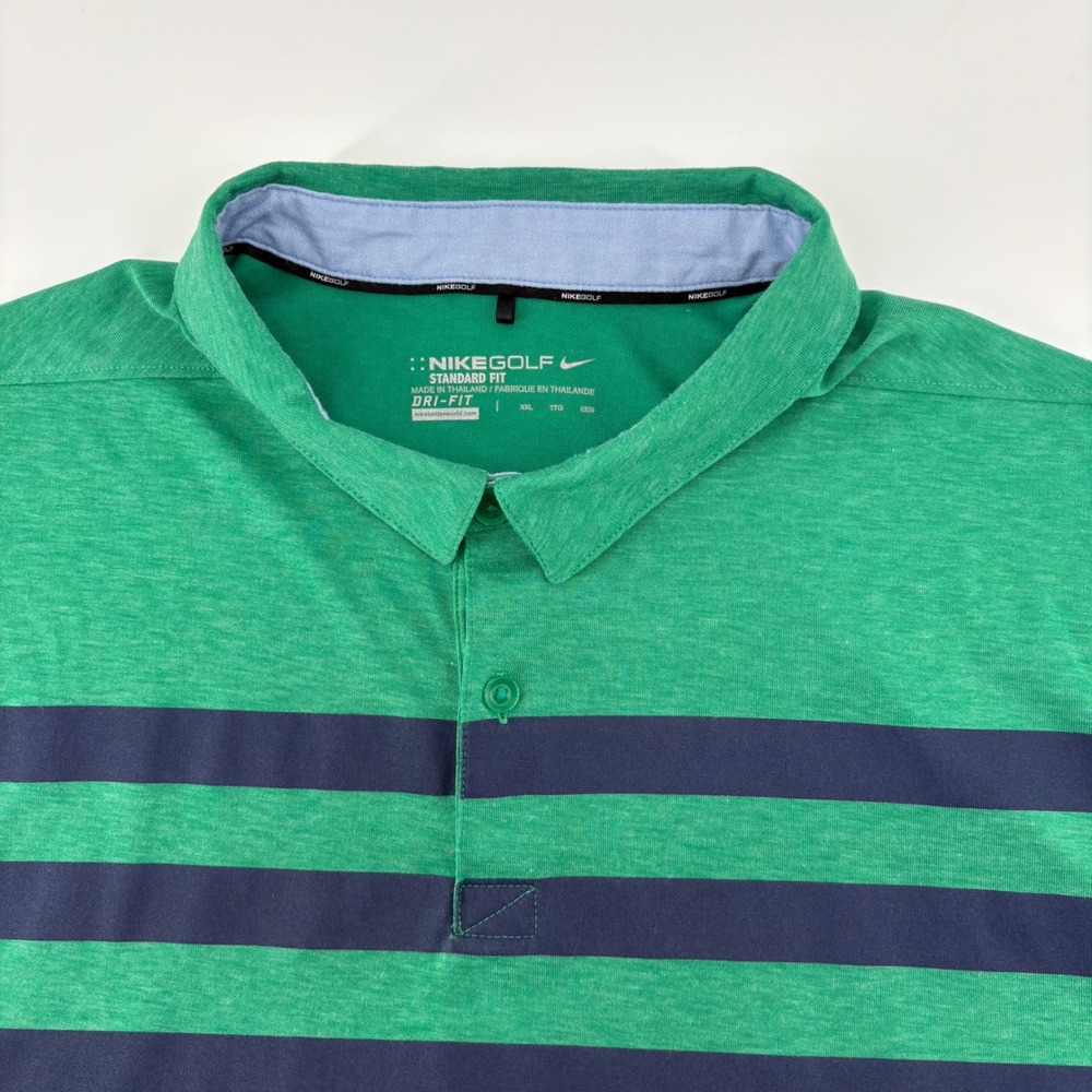 Nike Golf Mens Dri-FIT Striped Polo Shirt Green Navy Blue 725547-319 2XL